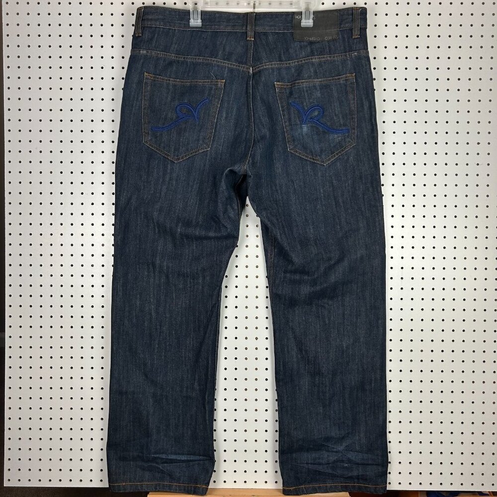 Rocawear Blue Stitched Jeans 42x34 Dark‎ Wash Streetwear Grunge Y2K Skater Baggy